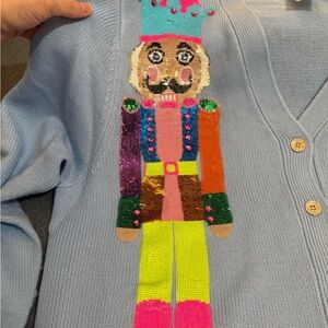 QUEEN OF SPARKLES Light Blue Nutcracker Sequin Cardigan